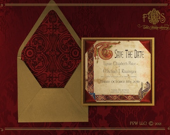 Keltiskt bröllops-SPARA DATUMET-kort - Medeltida Book of Kells