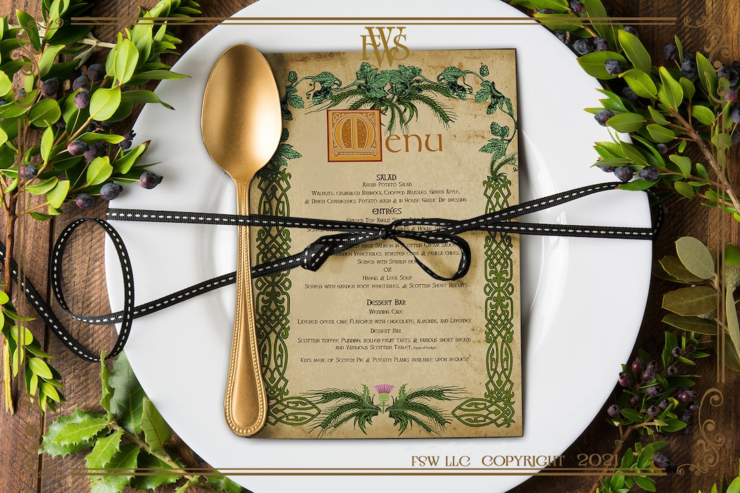 Printed Celtic Gaelic Style Reception Menu - Etsy