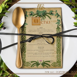 Printed Celtic Gaelic style reception menu