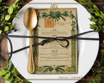 Printed Celtic Gaelic style reception menu