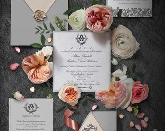 Classic Wedding Invitation Template Suite featuring a 6 x 6 card.
