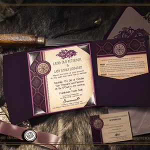 Faire-part de mariage médiéval viking scandinave avec symbole Vegvisir