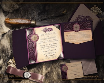 Medieval Norse Viking Wedding Invitation Set with Vegvísir symbol