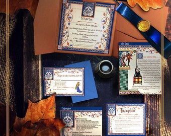 Medieval Themed Peacock wedding invitation set