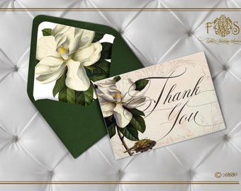 Thank You note in a Floral,  Southern Magnolia style
