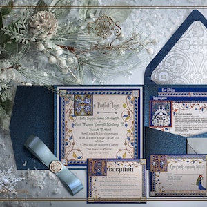 Winterliche Mittelalterliche Hochzeitseinladung | Mittelalterliche Codex-Handschrift Hochzeitseinladung