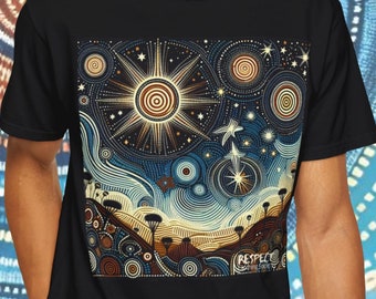 Night Stars T-shirt | Unique creative and stylish gift | 100% cotton tee | Vibrant Australian dot art | Original design