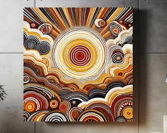 Aboriginal Dot Art Digital Download for Canvas or Wall Poster Framed Picture Outback Sun is Original Indigenous Style Designed in Australia