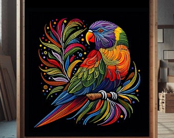 A Dot Art Lorikeet Aboriginal Art Wall Poster or Canvas Original Indigenous Dot Art Style Designed in Australia Digital Download Pintable