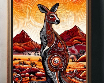 Dot Art Kangaroo Aboriginal Dot Art for Framed Picture Wall Poster or Canvas Original Indigenous Art Designed in Australia Digital Download