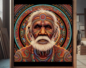 The Elder Aboriginal Dot Art Digital Download for a Canvas or Wall Poster Framed Picture Original Indigenous Style Designed in Australia