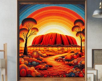 Uluru Aboriginal Dot Art Digital Download Printable. Wall Poster Framed Picture or Canvas Original Indigenous Style Designed in Australia