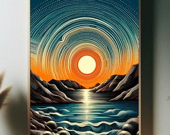 Dot Art for Framed Picture Wall Poster or Canvas Sunrise 5 Aboriginal Original Indigenous Dot Art Designed in Australia for Digital Download