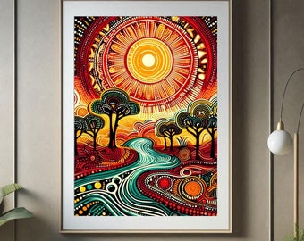Aboriginal Dot Art for a Canvas or Wall Poster Framed Picture Original Indigenous "Day River" is Designed in Australia. Digital Download