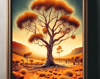 Desert Tree Aboriginal Dot Art for Framed Picture Wall Poster or Canvas Original Indigenous Art Designed in Australia Digital Download