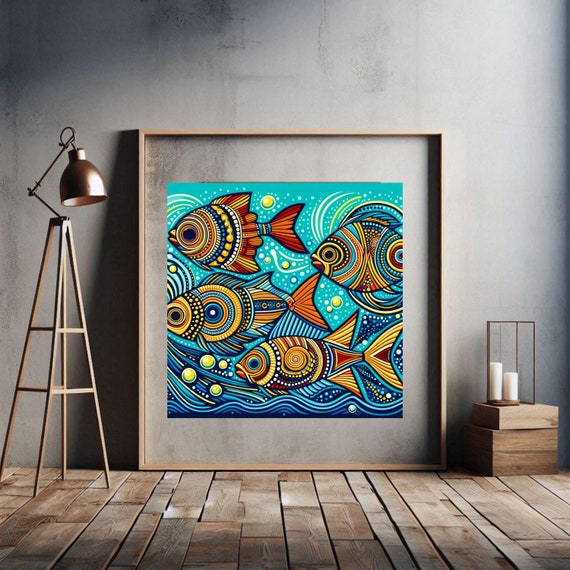 Fish Aboriginal Dot Art Digital Download for a Canvas or Wall Poster Framed Picture Original Indigenous Style Designed in Australia