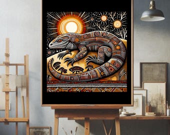Indigenous Style Goanna Aboriginal Dot Art for Canvas, Wall Poster or Framed Picture Original Designed in Australia Digital Download Dot Art