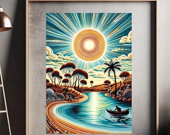 The Billabong Aboriginal Dot Art for Wall Poster Framed Picture or Canvas Original Indigenous Style Designed in Australia  Digital Download