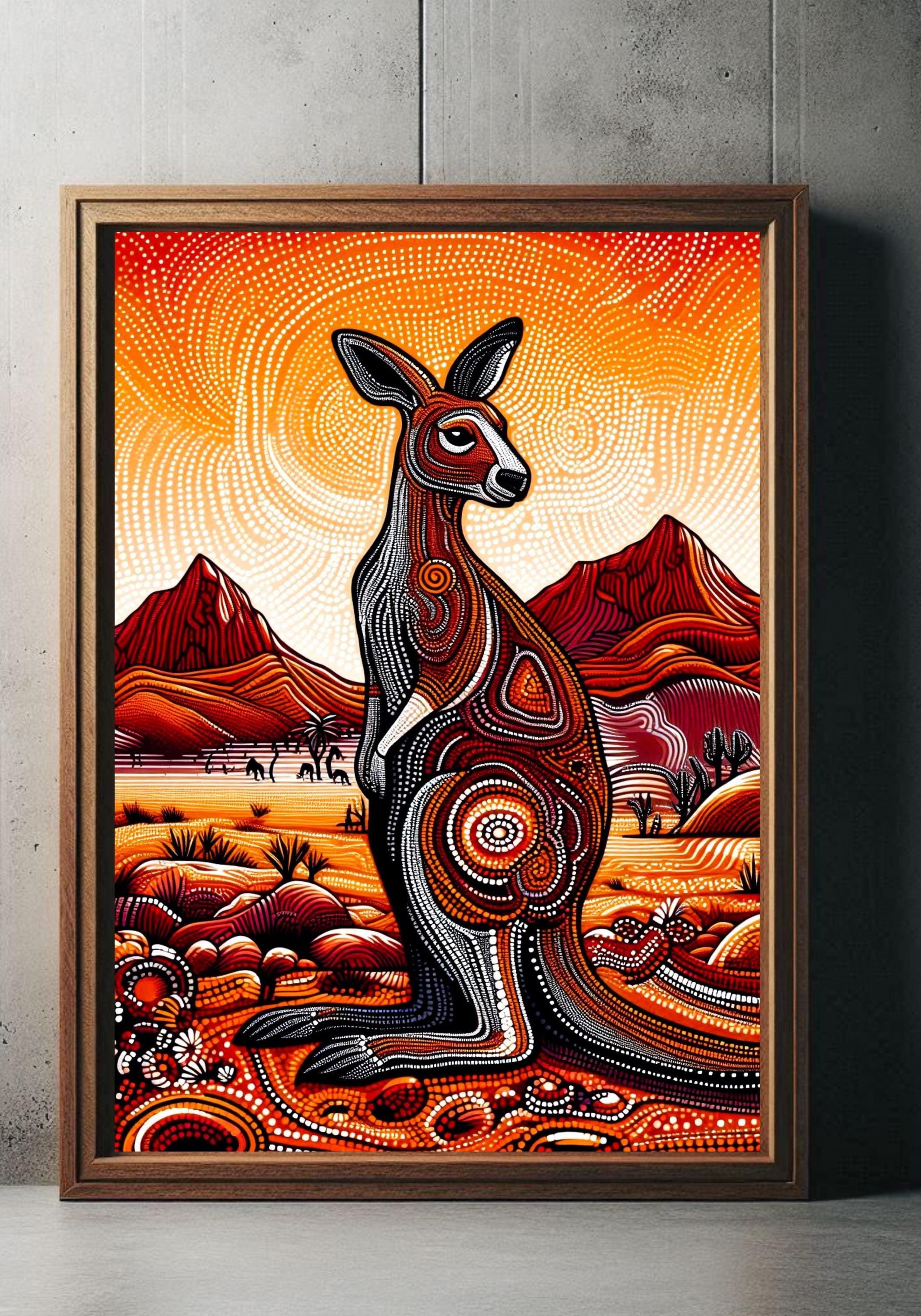 Dot Art Kangaroo Aboriginal Dot Art for Framed Picture Wall Poster