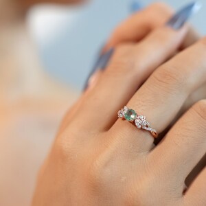 14K Natural Moss Agate Ring, Floral Promise Ring, Dainty Twist Ring, Stackable Ring for Women, Rose Gold Wedding Ring