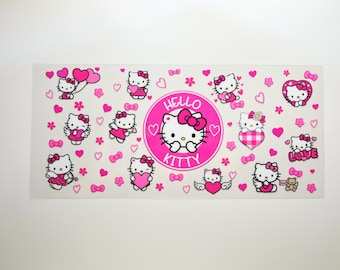 UV DTF kitty cup wrap for 16oz, Pink Kitty coffee cup wrap, Premium Uv dtf, Uv Dtf Wrap Decal, Easy Apply, Ready to Ship