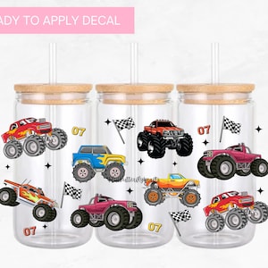 Monster Truck UV DTF Cup Wrap: Wasserfester Aufkleber für 16oz Glasdose
