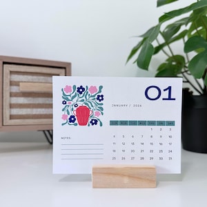 2026 Mini Desk Calendar with Stand, Abstract Floral Mini Desk Calendar 2026, 12 Month Calendar, Teacher Gift, Stocking Stuffer, Co-worker