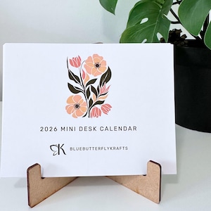 2026 Mini Desk Calendar with Stand, Floral Mini Desk Calendar 2026, 12 Month Calendar, Teacher Gift, Stocking Stuffer, Co-worker Gift