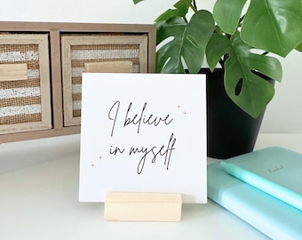 Positive Daily Affirmation Cards with Wood Holder, Inspirational Quotes with Stand, Women's Desk Accessory, Office Decor, Manifestation Card