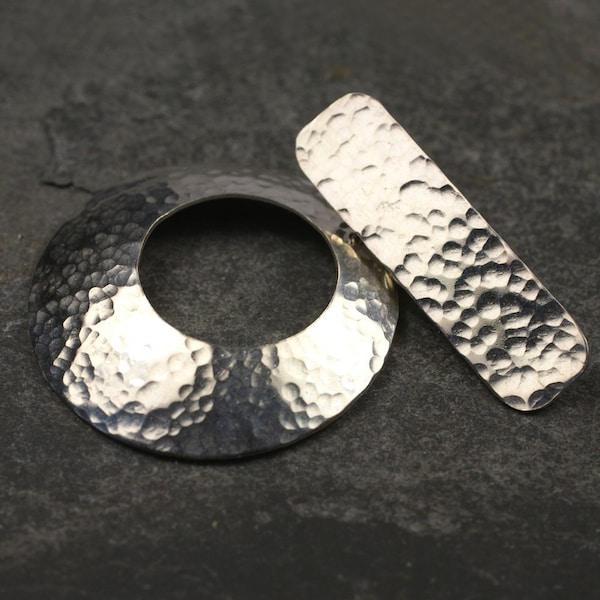 Handmade ethical sterling silver toggle clasp hammered texture
