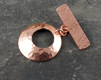 Handmade solid copper toggle clasp large hammered texture