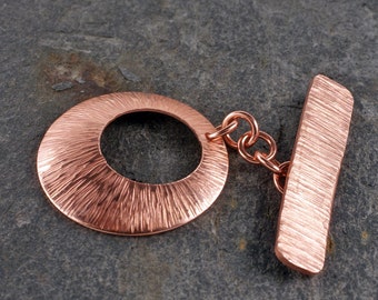 Handmade solid copper toggle clasp large starburst texture