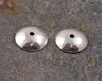 pair of sterling silver extra large bead caps / cups - 13mm - hammered texture