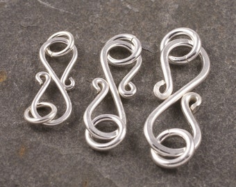 Set of three ethical sterling silver S clasps in different sizes