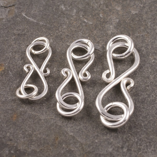 Set of three ethical sterling silver S clasps in different sizes