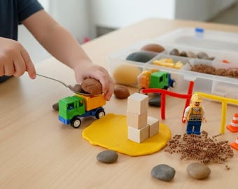 Kit de plastilina para construcción, contenedor sensorial, regalo para niños, actividad educativa, kit de plastilina, cumpleaños infantiles, camiones de juguete, juguete de construcción