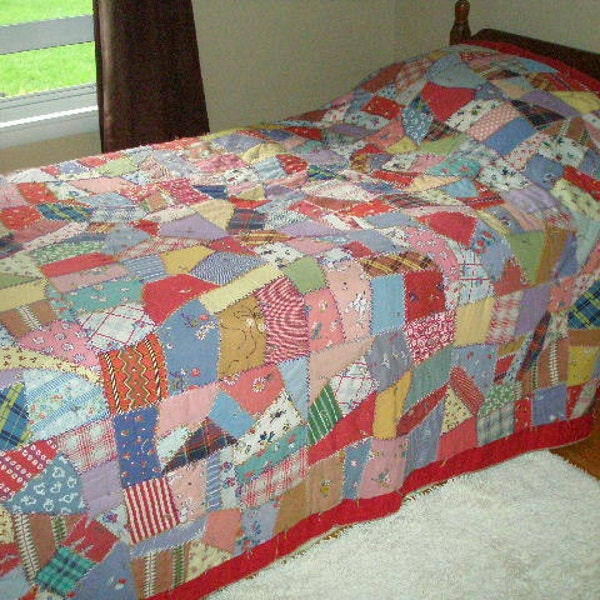 SALE-SALE Vintage (Antique) Handmade CRAZY Quilt