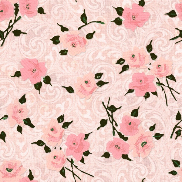 Mademoiselle - Roses Pink-Cotton Fabric- from SPX -Quilt - By the yard and half.