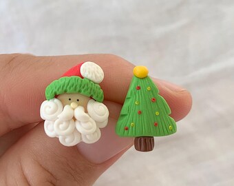 Mismatched Santa Christmas Tree Earrings: Polymer Clay Earrings