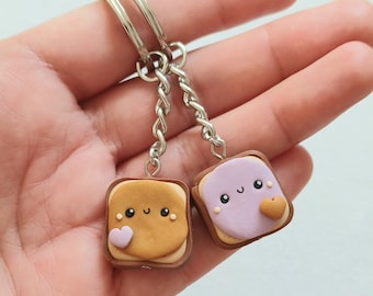 Peanut Butter and Jelly Keychain Set, Best Friends Polymer Clay Charms