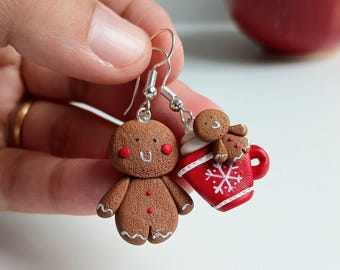 Christmas Earrings, Gingerbread Man Stainless Steel Dangle Earrings