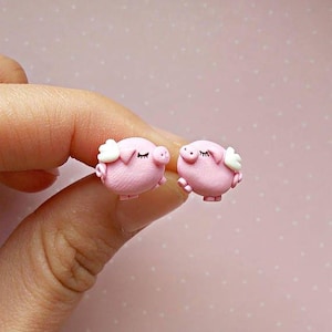 Flying Pigs Earrings, Pink Stud Earrings, Funny Gift for her