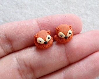 Handmade Miniature Fox Earrings, Polymer Clay, Stainless Steel