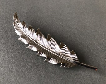 Silver Feather Leaf Brooch, Vintage Costume Jewelry Pin