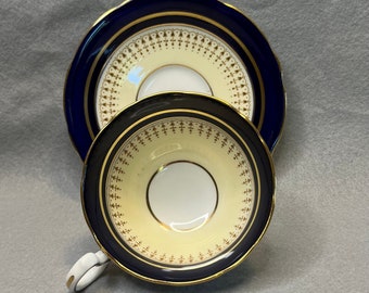 Aynsley Tea Cup Saucer, Bone China, England, Cobalt Blue Gold
