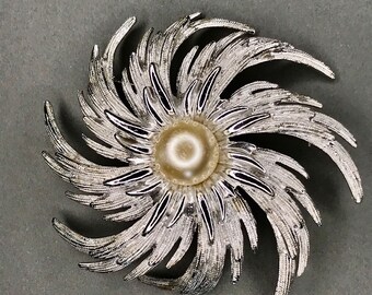 Sarah Coventry Moonflower Brooch, Large Silver Pearl Flower Pin, Vintage Costume Jewelry