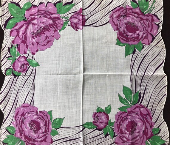 Vintage Purple Roses Handkerchief, Floral Hankie - image 4