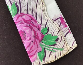 Vintage Purple Roses Handkerchief, Floral Hankie