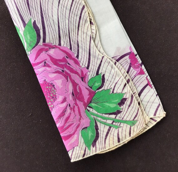 Vintage Purple Roses Handkerchief, Floral Hankie - image 1