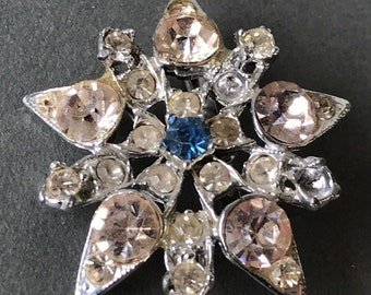 Rhinestone Brooch, Mid Century Modern Star Flower Pin, Retro Costume Jewelry